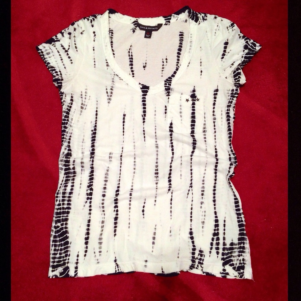 Rock & Republic B&W V-neck Tie Dye T-shirt Size XS